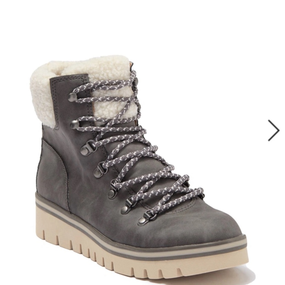 Hannah Faux leather/ Fur Trimmed Bootie In Grey Granite